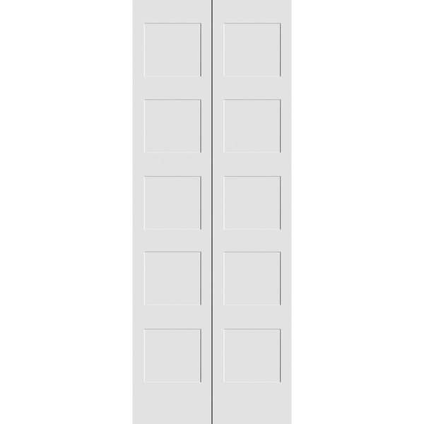 Codel Doors 30" x 80" Primed 5-Panel Equal Panel Shaker Bifold Door and Hardware 2668pri8405BF